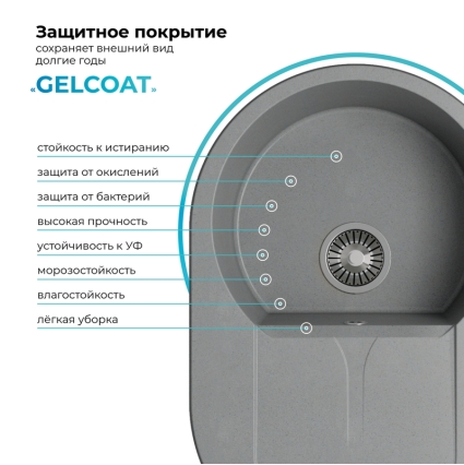 Мойка кухонная POLYGRAN ATOL 760 (серый №14)